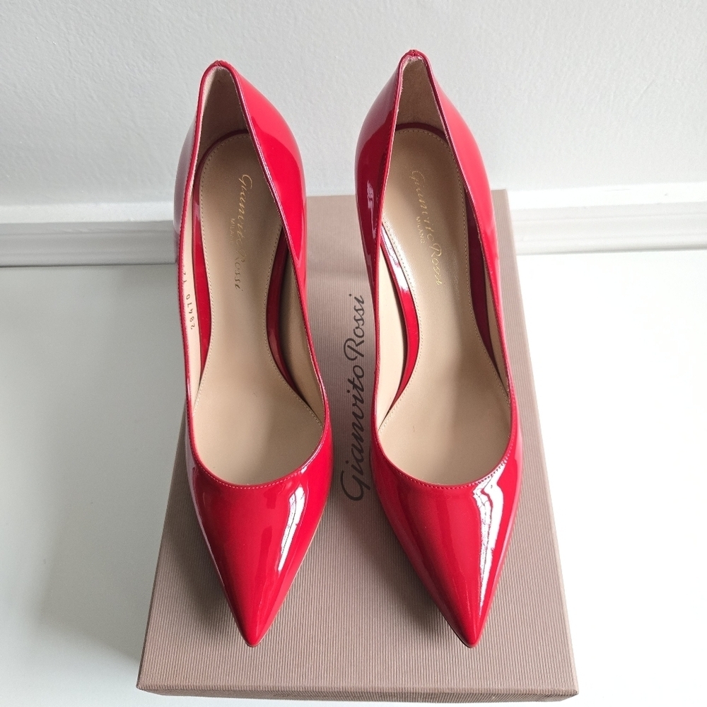 New Gianvito Rossi 105mm Red Patent Pumps 8 US/38 IT New In Box